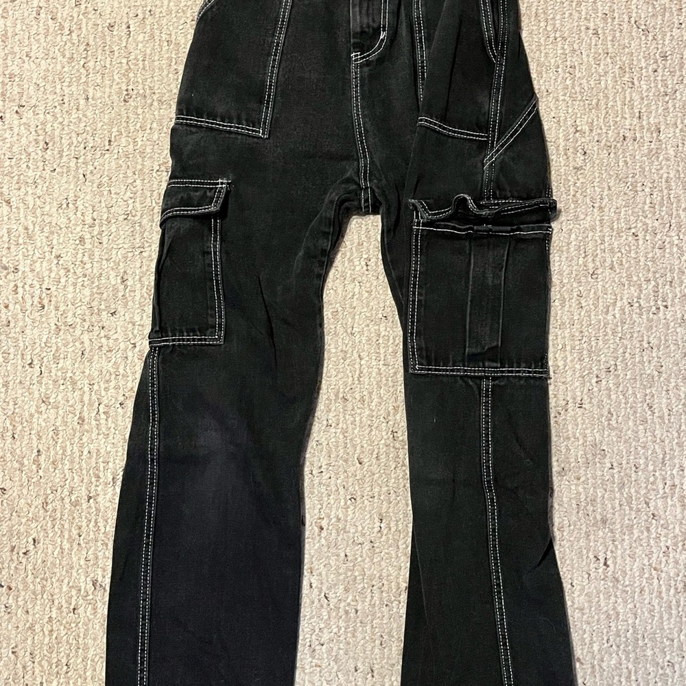 Black Cargo Pants with White Stitching